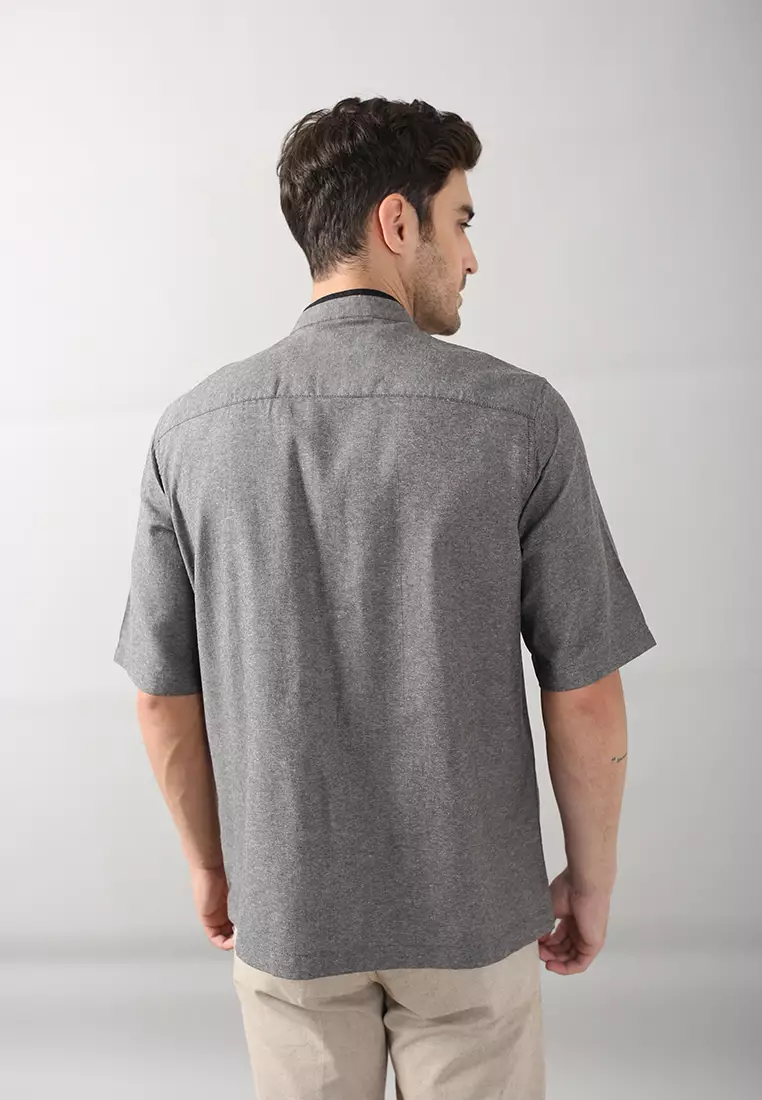 LGS - Baju Koko - Bordir Hitam Putih - Abu - Regular Fit