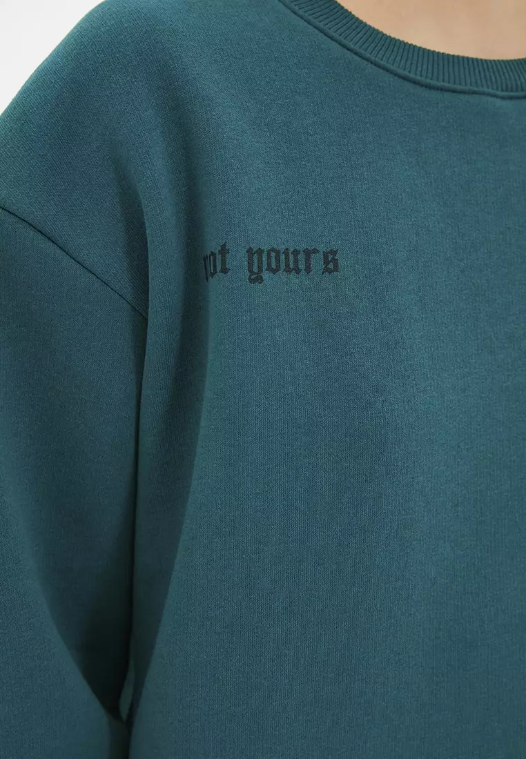Printed Loose Fit Thick Fleece Inside Knitted Sweatshirt
