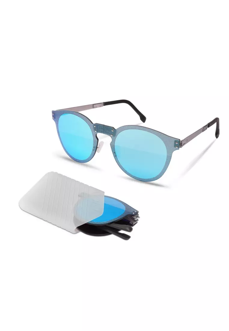 超輕極薄‧摺疊式太陽眼鏡 ROAV Oxygen O001 CLOUD Brush Silver / Blue Mirror 11.63