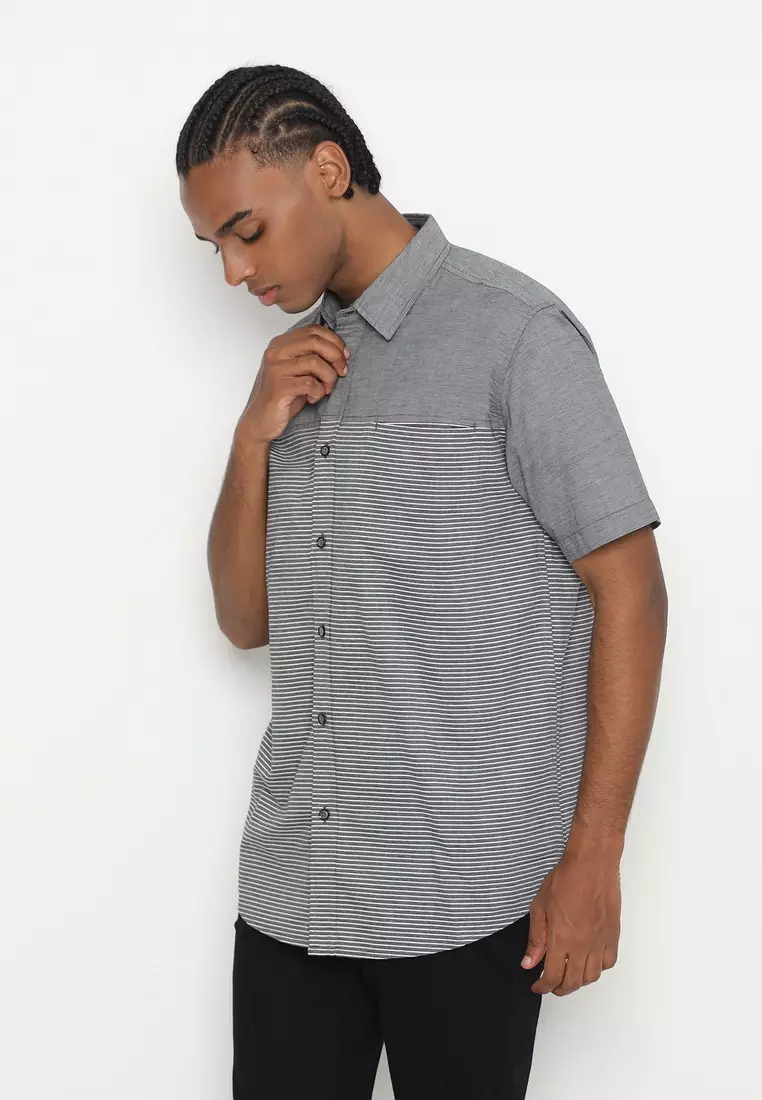 RBJ Kemeja Salur Kombi Hitam Regular Fit Pria