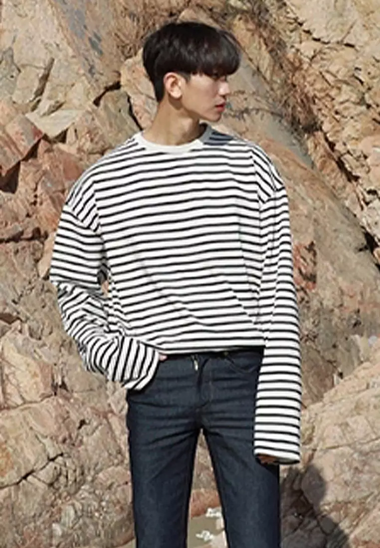 Long sleeved T-shirt casual stripe versatile base shirt CA091918