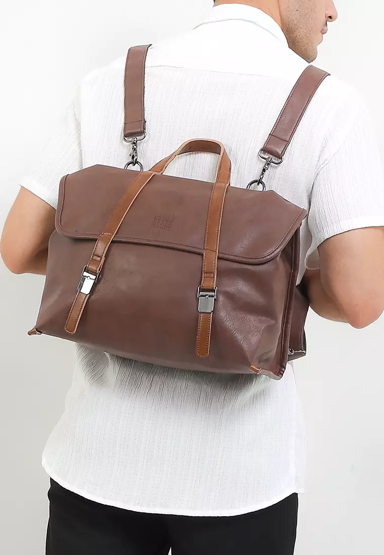 Distressed Leather Atlas Convertible Messenger Backpack