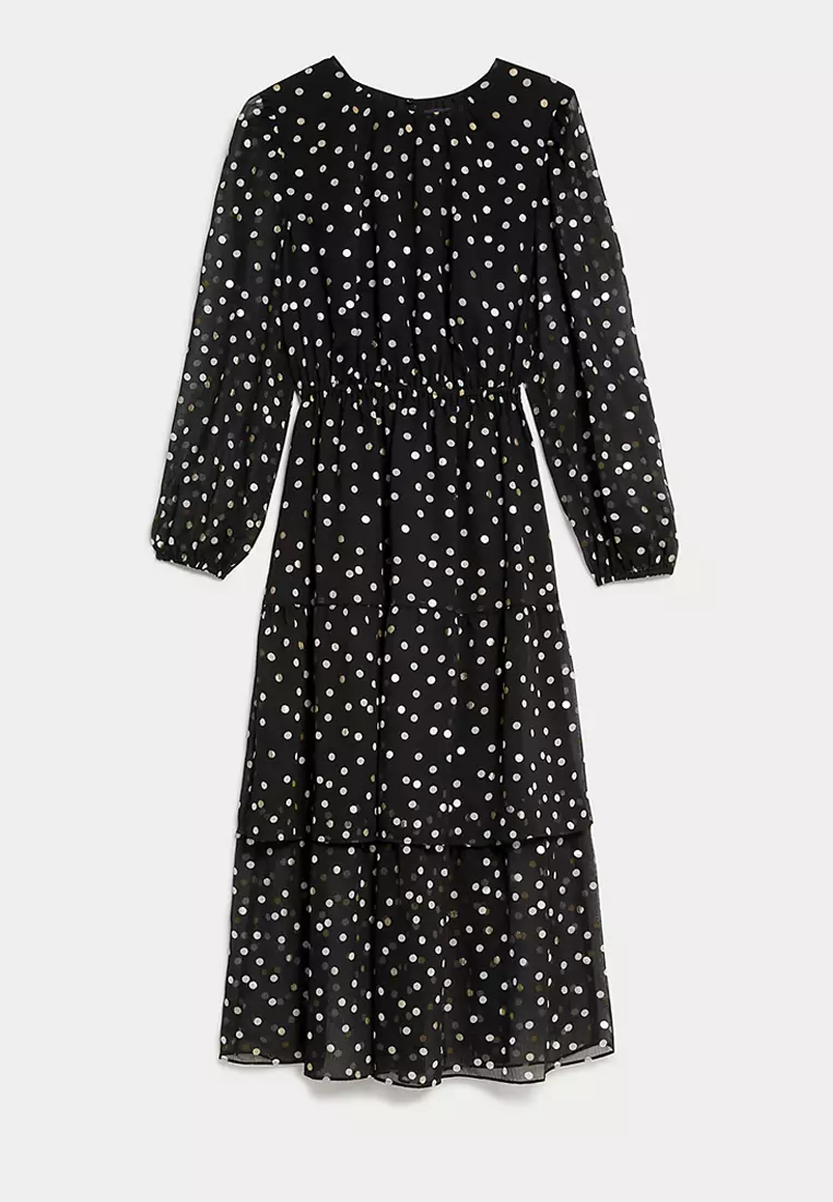 Polka Dot Ruffle Midi Tiered Dress