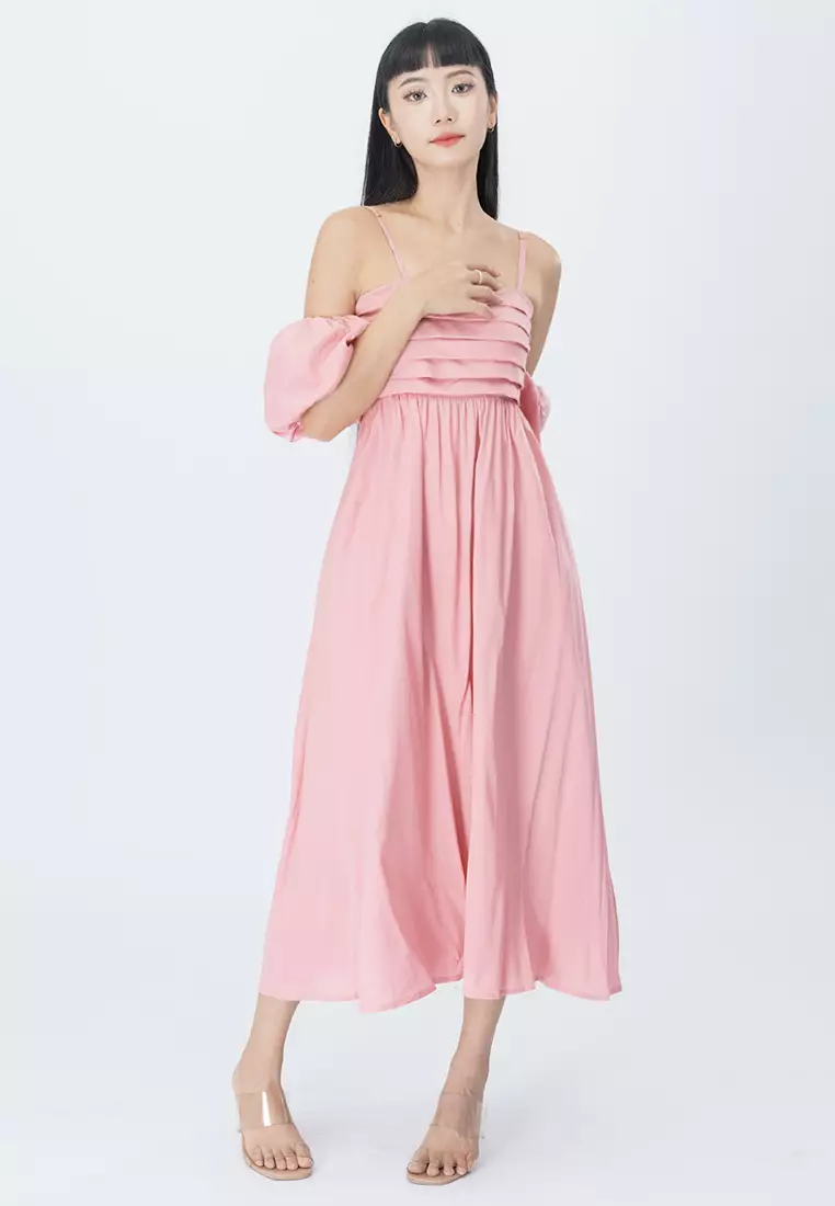 可调节肩带中长裙