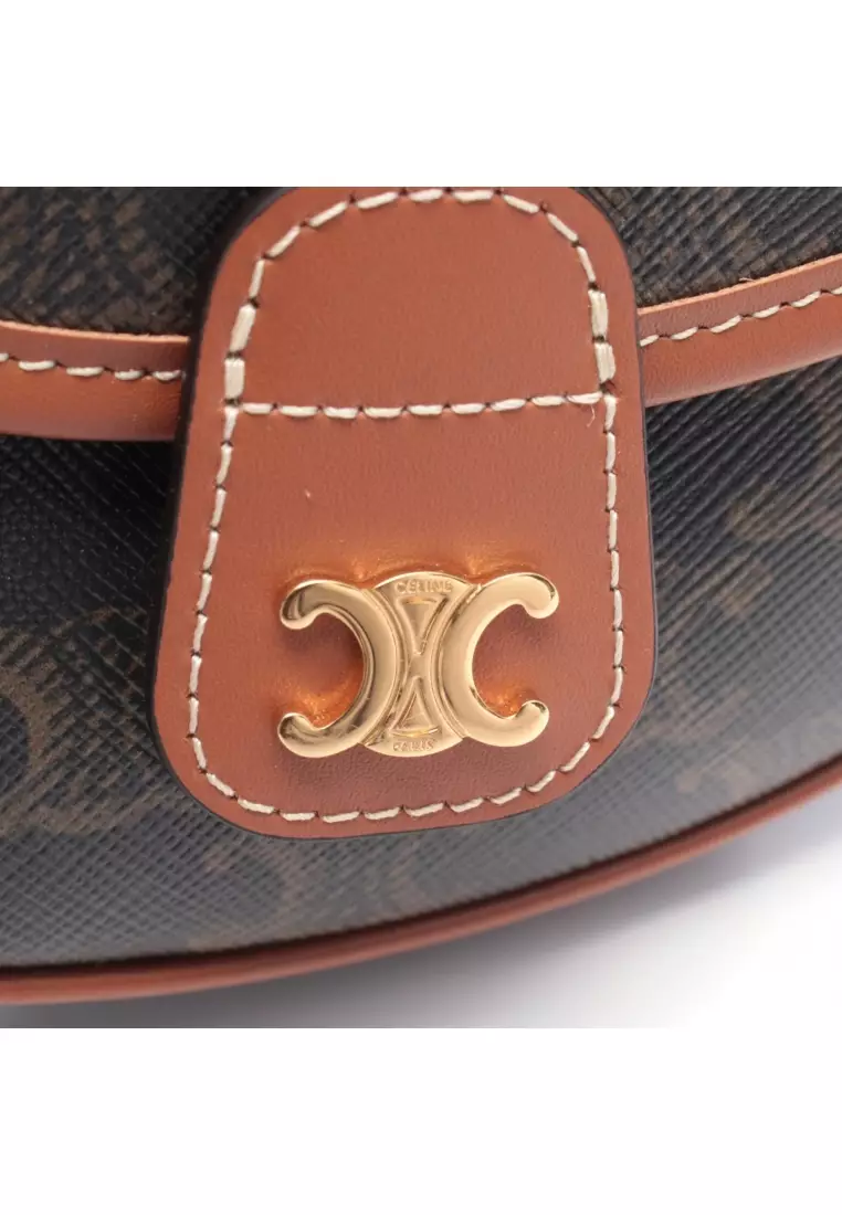 Pre-Loved Celine Triomphe Mini Busas Shoulder bag PVC leather black Brown