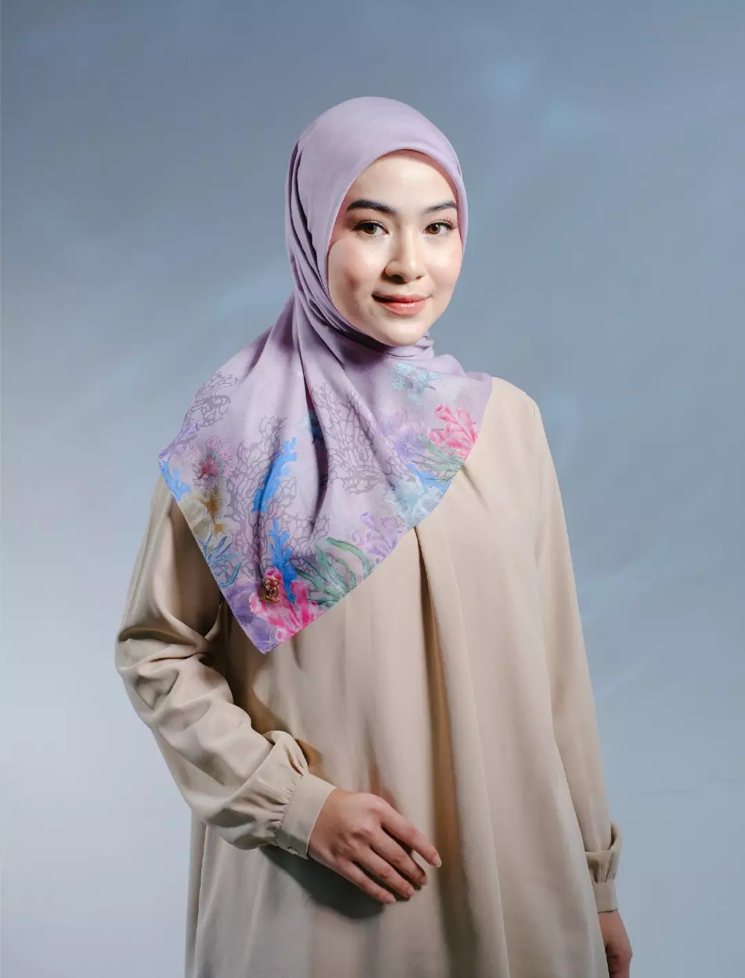CASPIA Scarf Lilac - Kerudung Hijab Segiempat Motif With BOX - Bahan Nesla - Ukuran 115x115