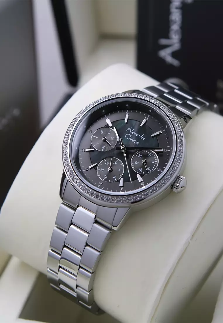 Alexandre Christie - Jam Tangan Wanita - Silver Black - Stainless Steel - 2A53 BFBSSDG