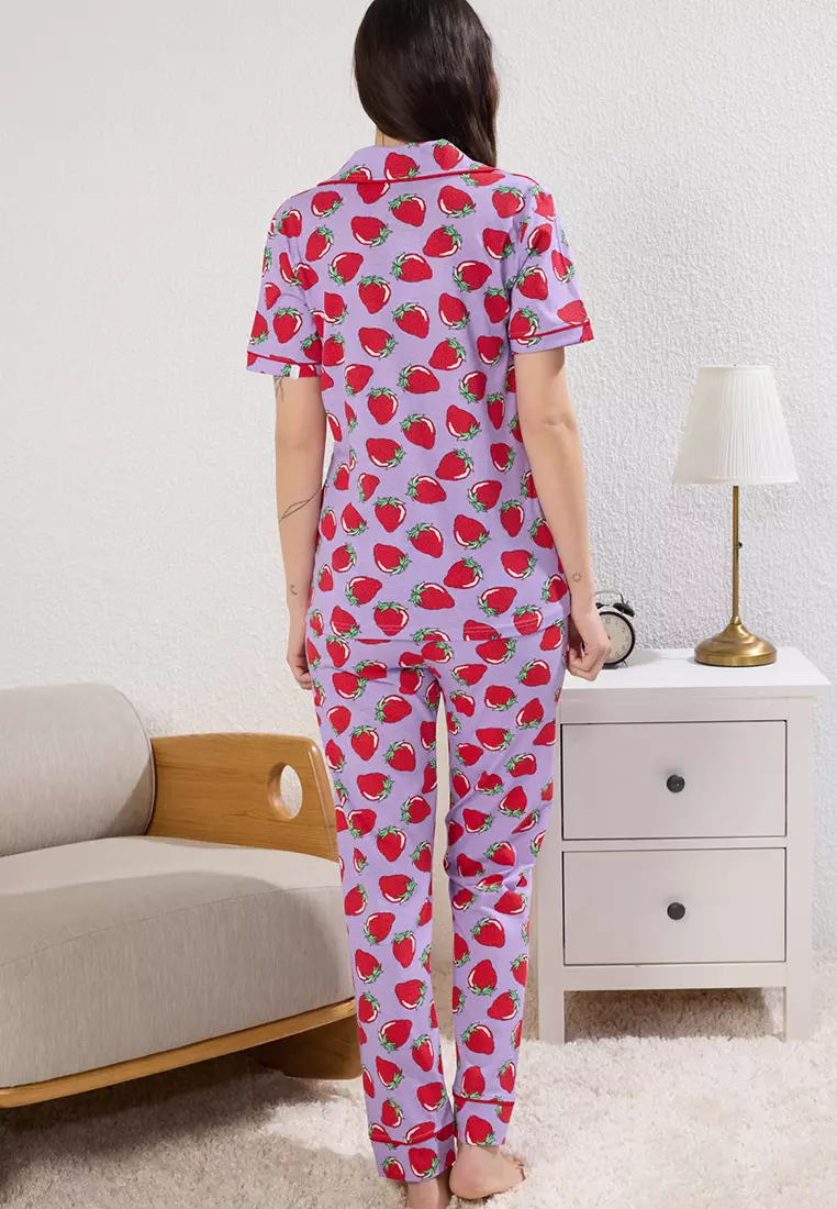 Buy Trendyol Lilac Strawberry Patterned Piping Sleep Band Knitted