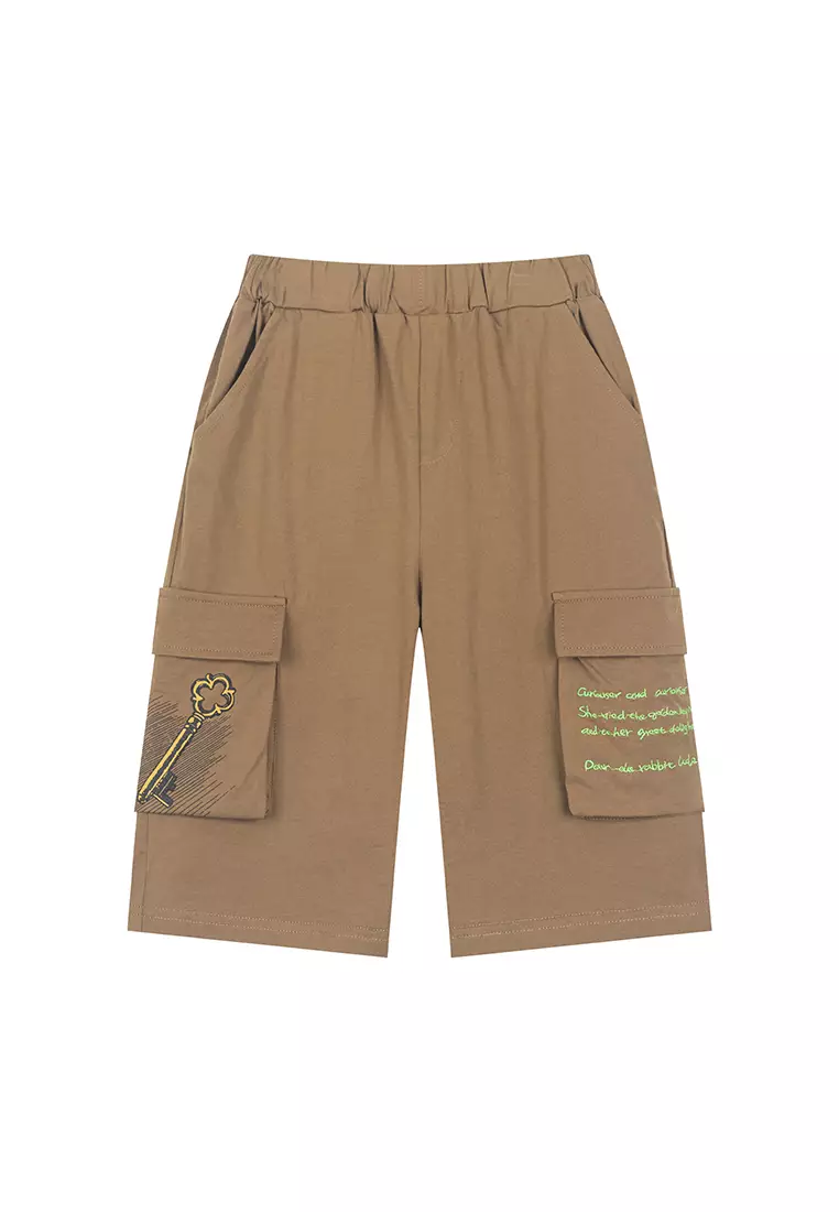 Cargo Shorts With Letter And Graphic Print
