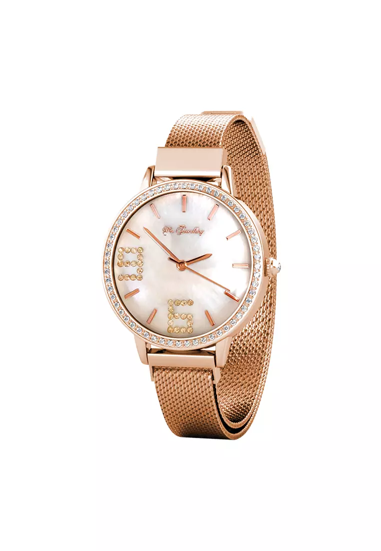 Her Jewellery Stylish Crystal Shell Dial Watch (Rose Gold, White) - Luxury Crystal Embellishments plated with 18K Gold