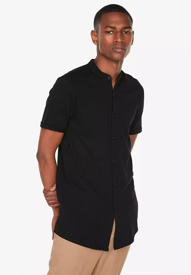 Mens black fitted 2025 short sleeve shirt