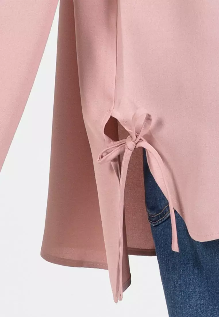 Forest Ladies Polyester Plain Blouse Women Long Sleeve Blouse - 822420-59LotusPink