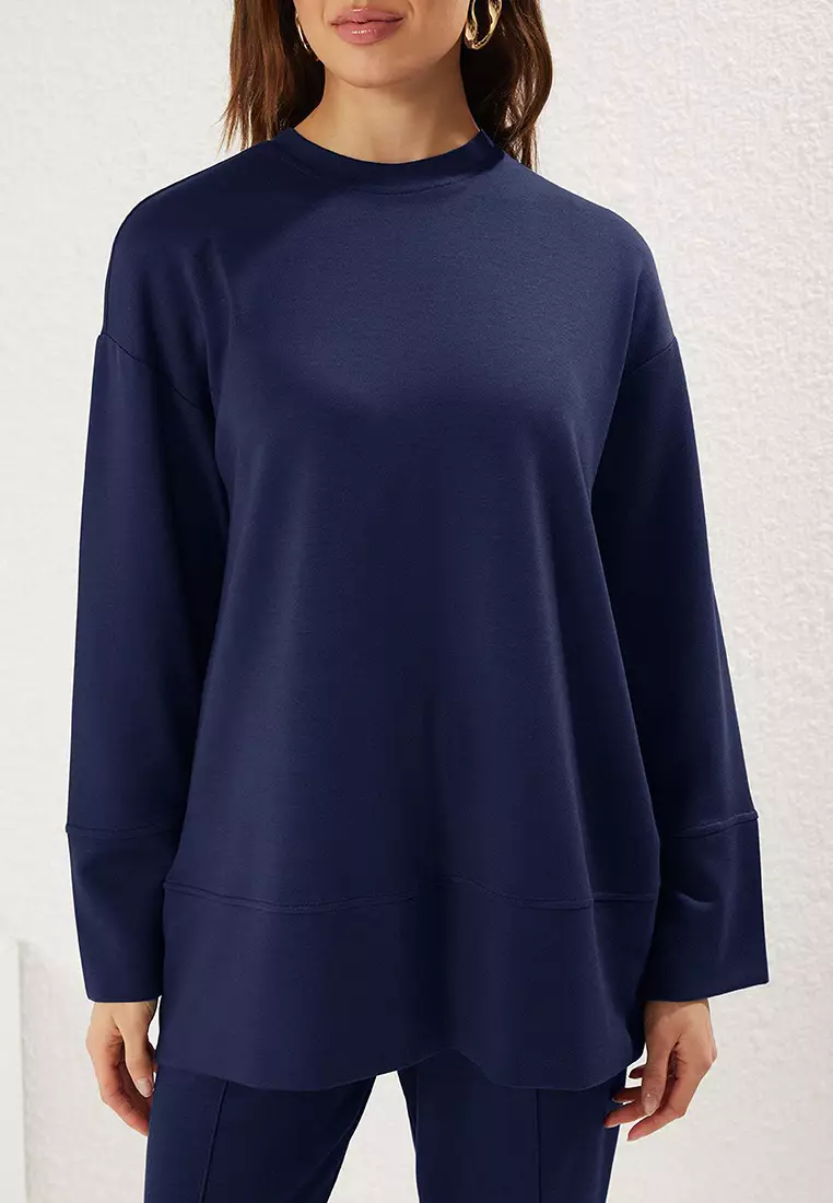 Navy Blue Soft Textured Plain Tracksuit Tctss25En00005