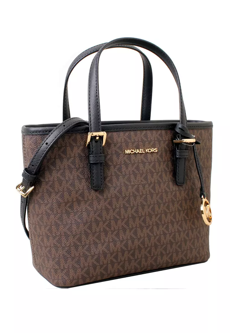 Jet Set Travel Extra-Small Logo Top-Zip Tote Bag - Dark Brown/Black