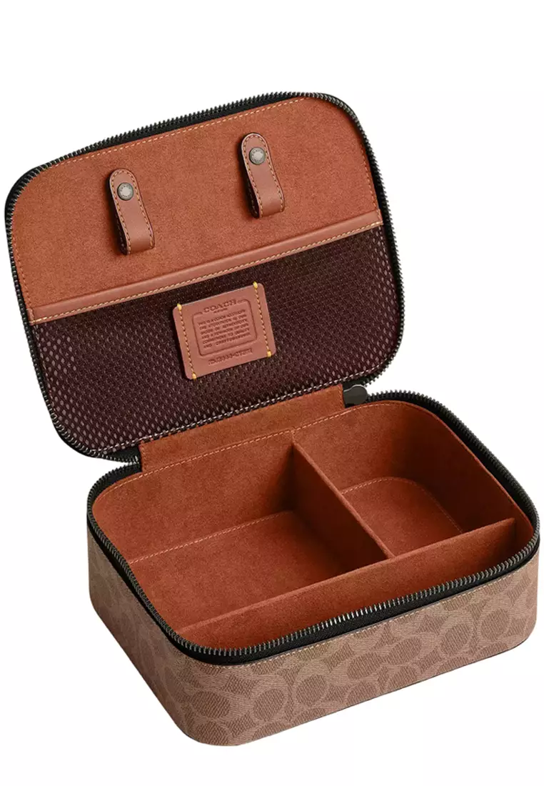 Tech Organizer In Colorblock Signature Canvas - Khaki/ Black CY392