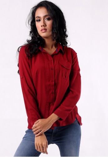 IVORY Maroon reguler shirt with pleats and pockets