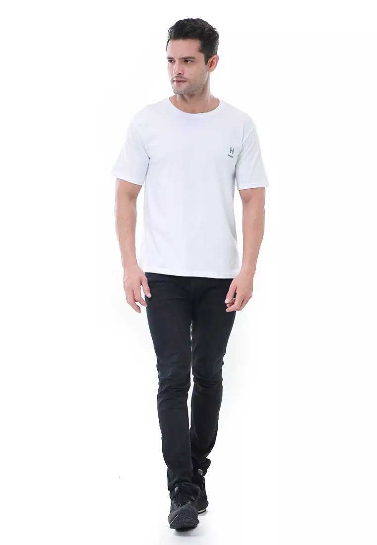 Aisley Atasan Pria Kaos Polos Lengan Pendek Casual T-Shirt Desain Simple Material Cotton ORIGINAL - White
