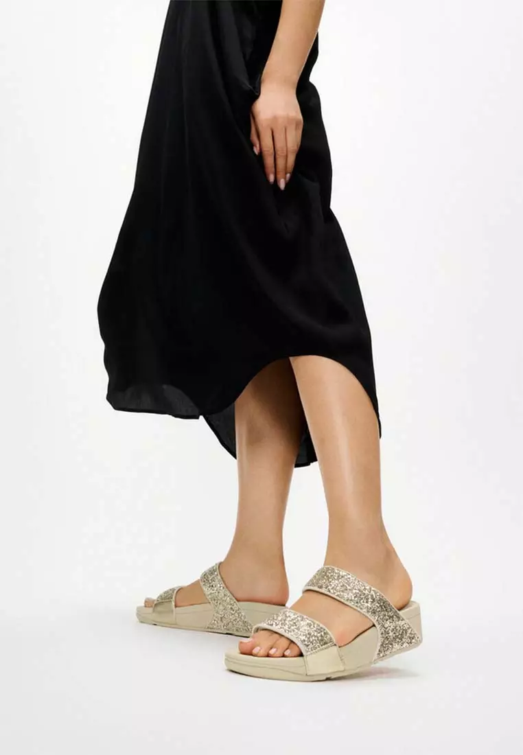 FitFlop LULU Multi-Tonal Glitter Slides - Platino/Silver (JE5-D95)
