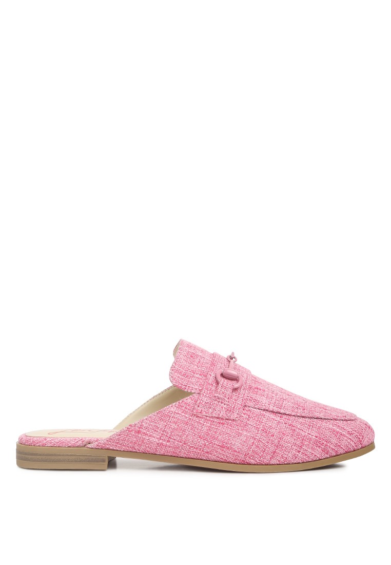 Pink Horsebit Embellished Mules
