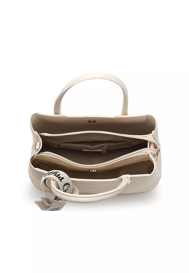 Women's Top Handle Bag / Sling Bag / Crossbody Bag / Shoulder Bag (Tas Tangan Wanita / Tas Selempang Wanita / Tas Bahu Wanita) - Krem