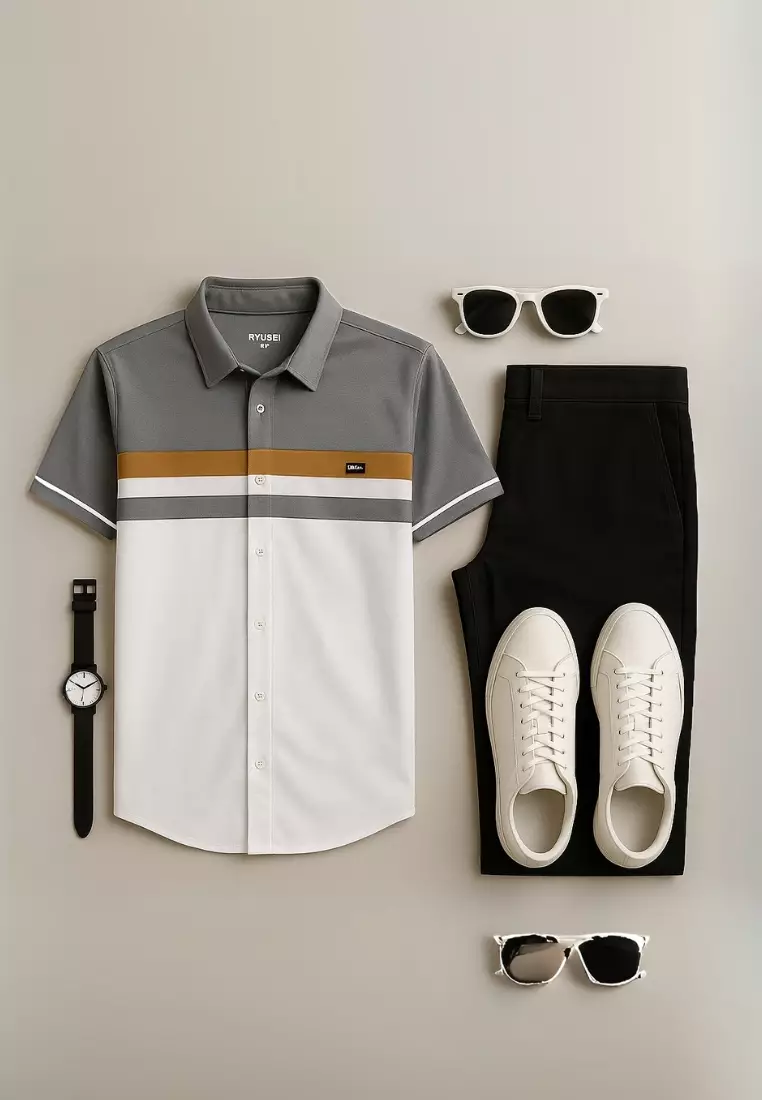 Ramadan Series | Ryusei Kemeja Kerah Biasa Lengan Pendek Takagawa CMB Dark Grey