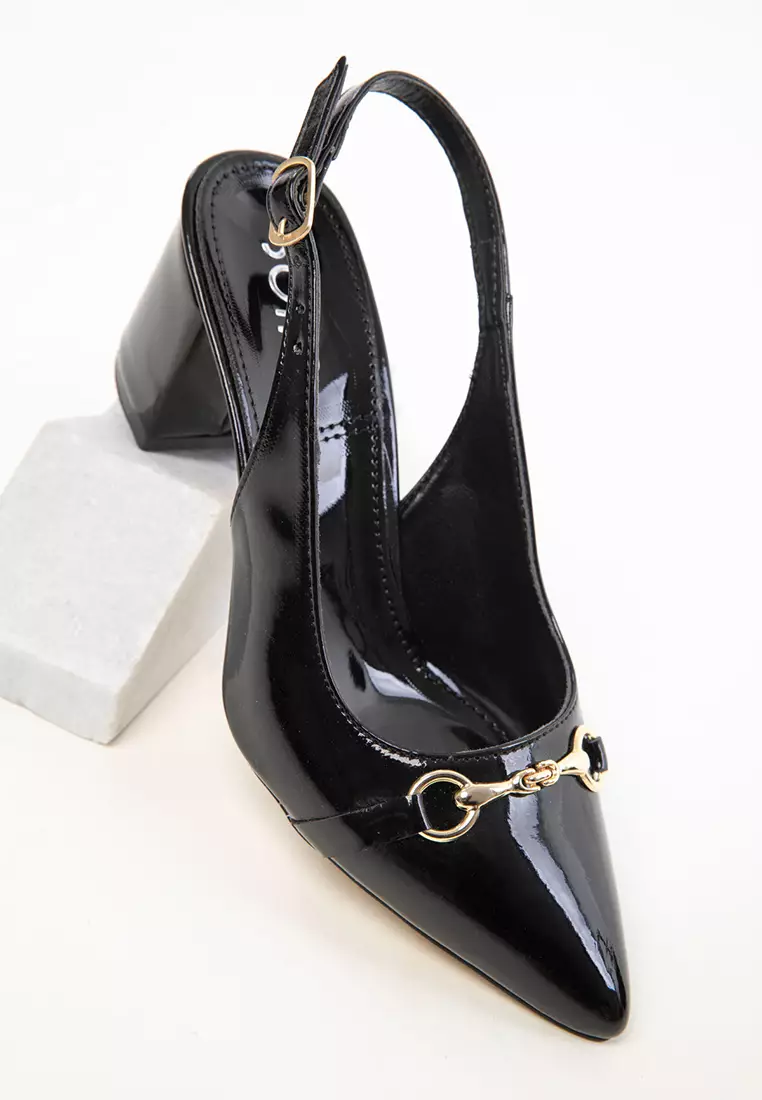 Black Patent Leather Women's Classic Heeled Shoes 20368