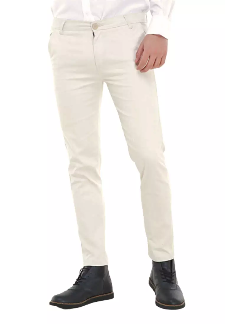 Locko Celana Panjang Chino Pria Polos Slim Fit Casual Long Pants Material Twill Sweding ORIGINAL - Cream