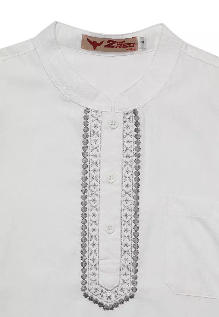 Baju Koko Set Kurta Anak Lengan Panjang Bordir Abu - FOREVER