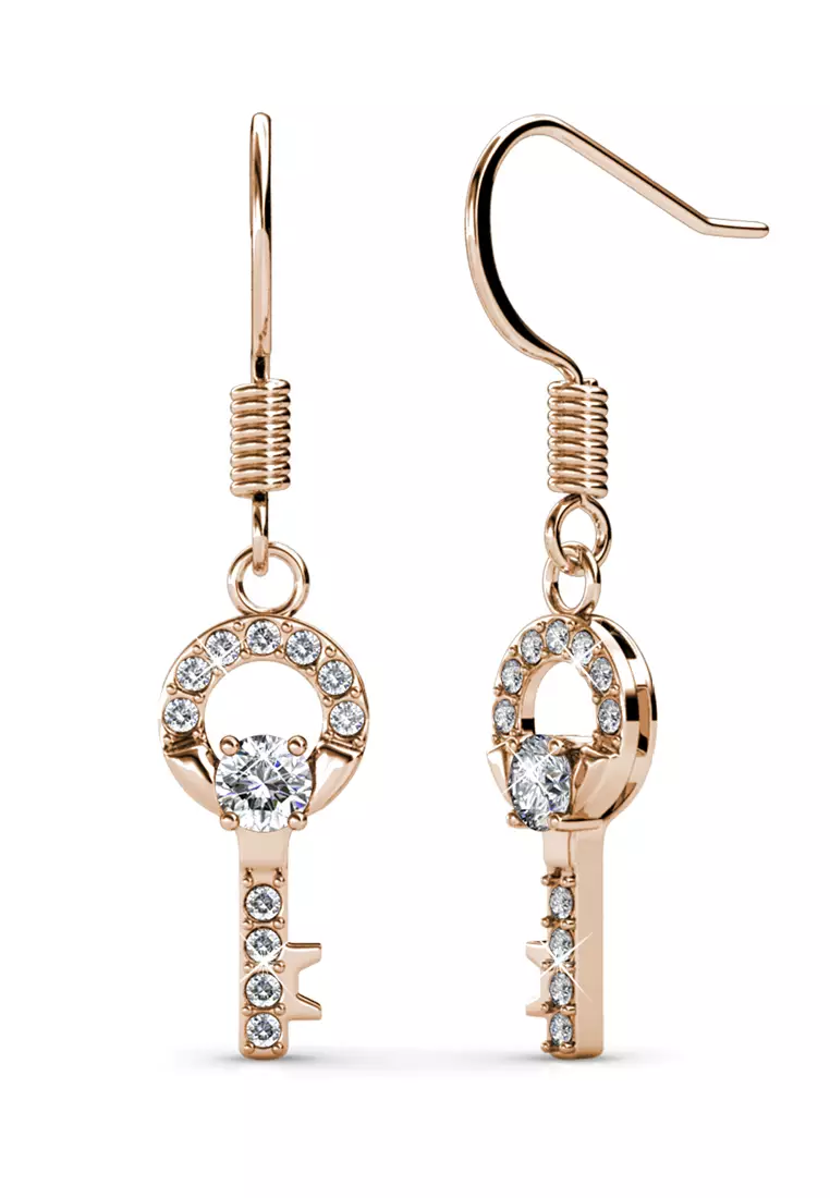 Her Jewellery Camilia Key Earrings Rose Gold Luxury Crystal Embellishments plated with 18K Gold