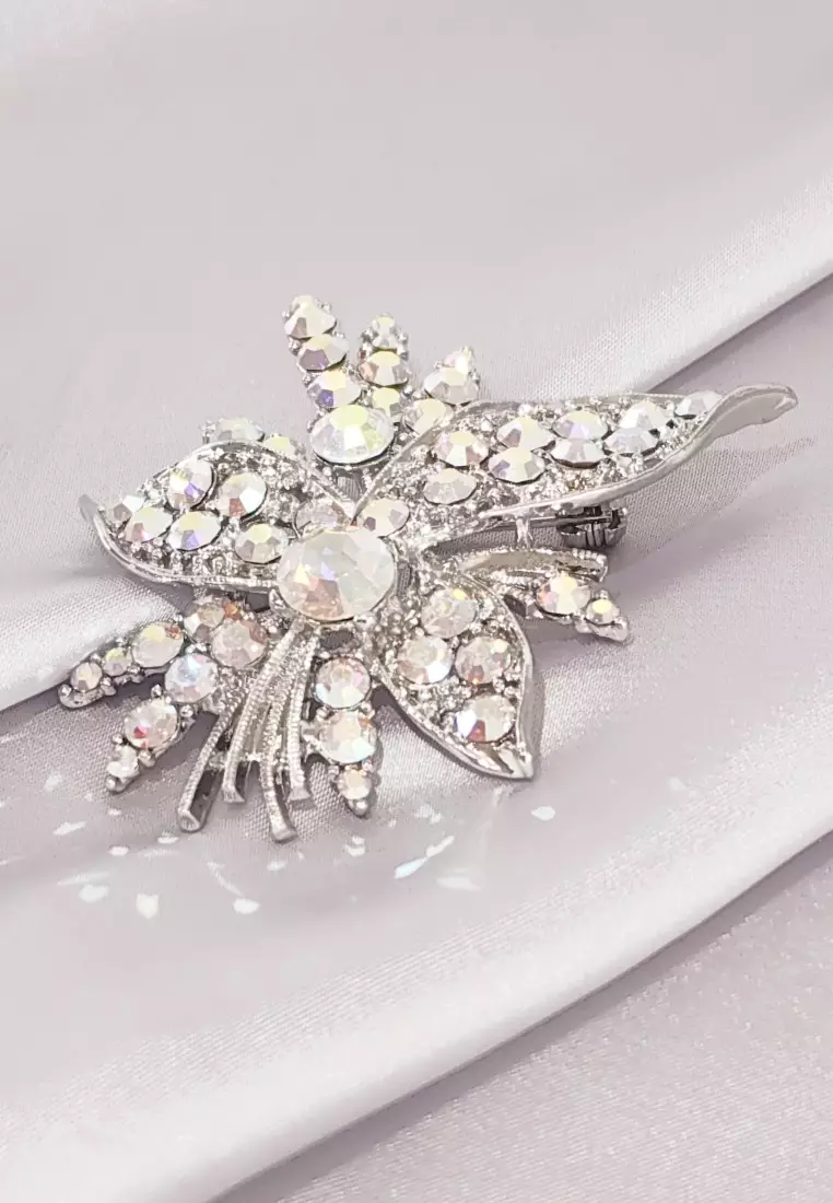 Leilani Oversized Flower Bouquet Aurore Boreale Austrian Crystal Rollover Clasp Brooch