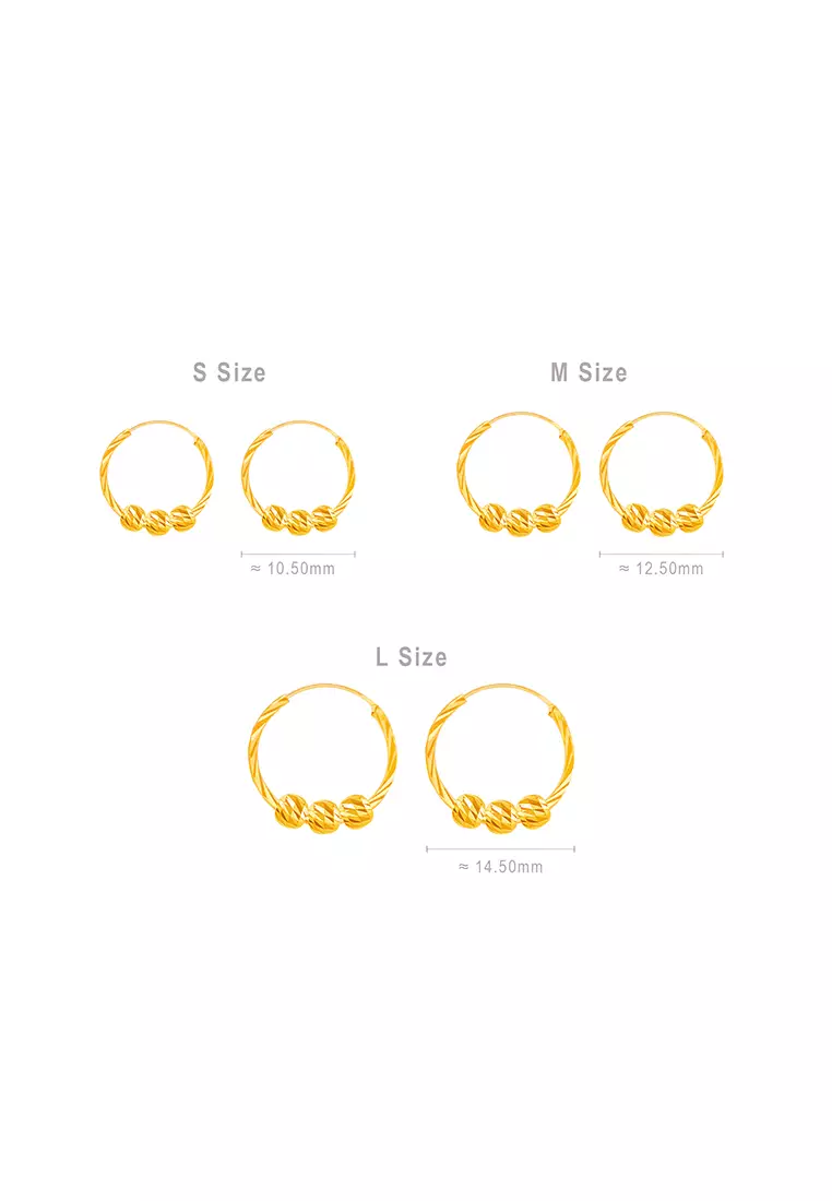 916/22K Gold Round Loop with Beads Earrings S67 (S Size)