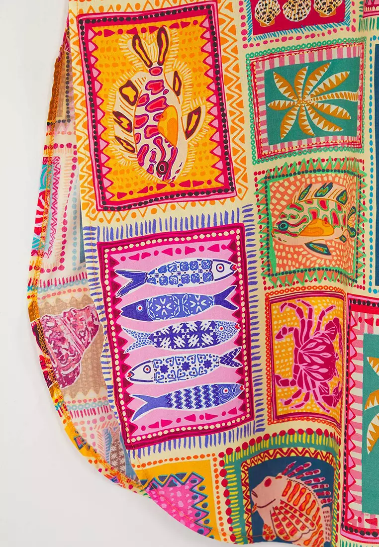 Tropical Print Midi Beach Dress With Pockets And Slit