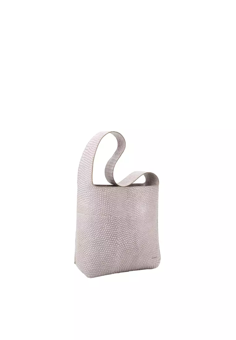 VERA Flat Bucket Tote Bag - Embossed Beige