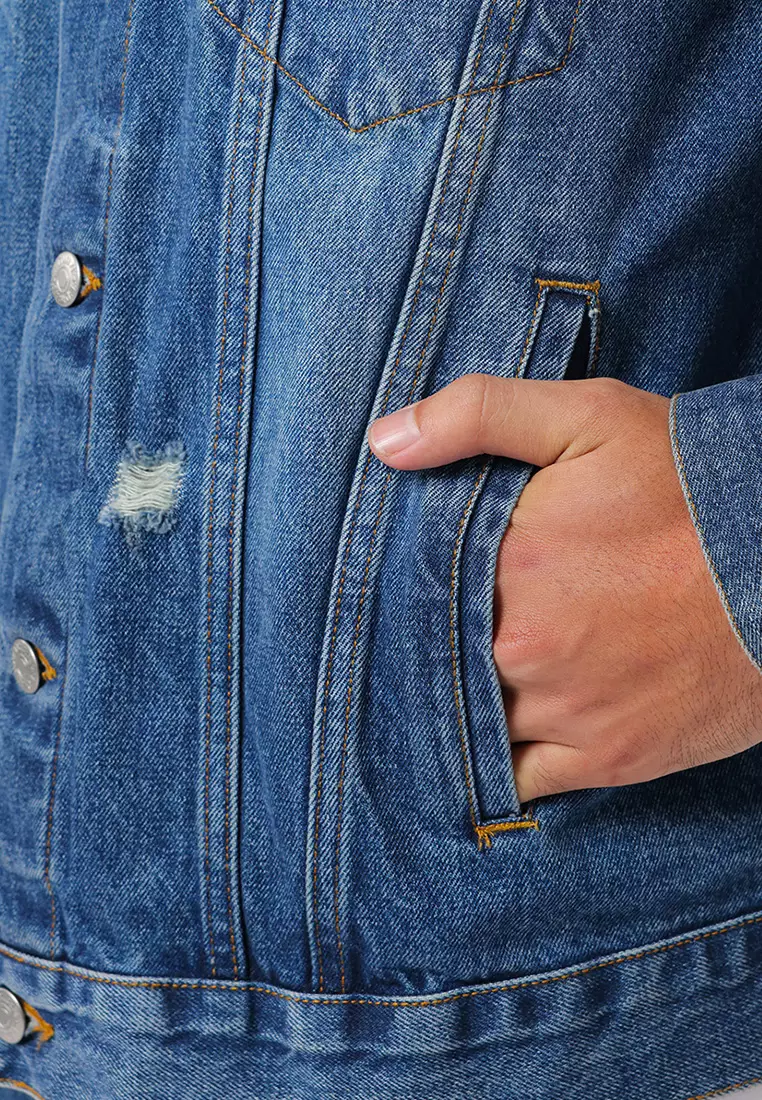 Jacket Denim Trucker Relaxed Fit Light Blue Distress