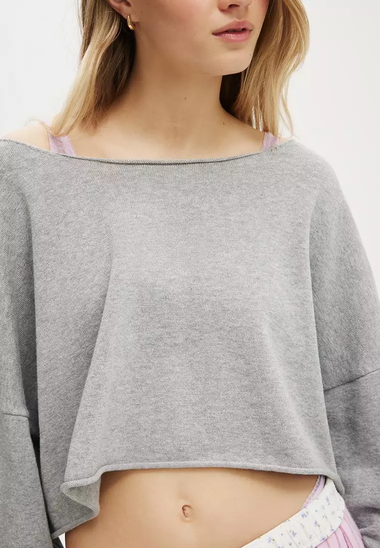 Off The Shoulder Cropped Knit Sweater