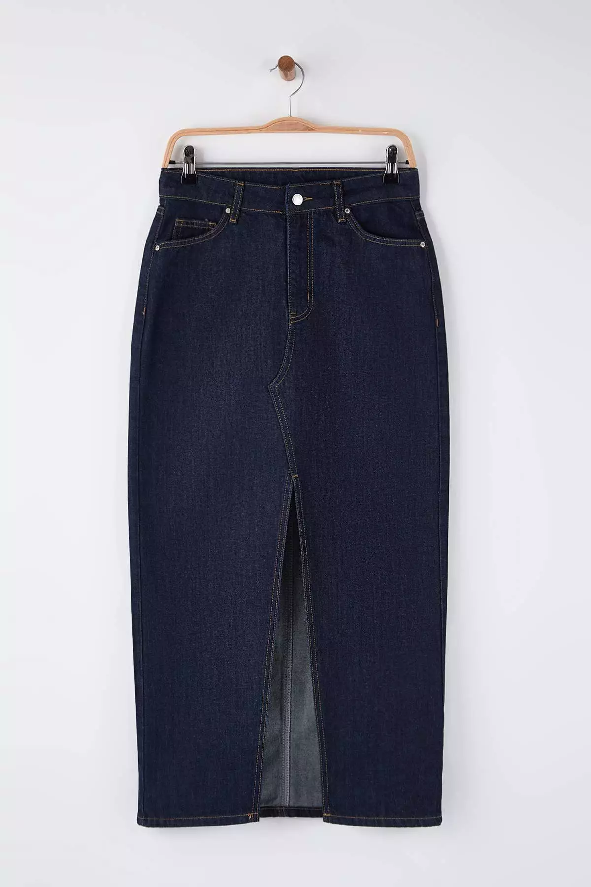 Dark Blue Slit Maxi Denim Skirt Twoaw26Et144