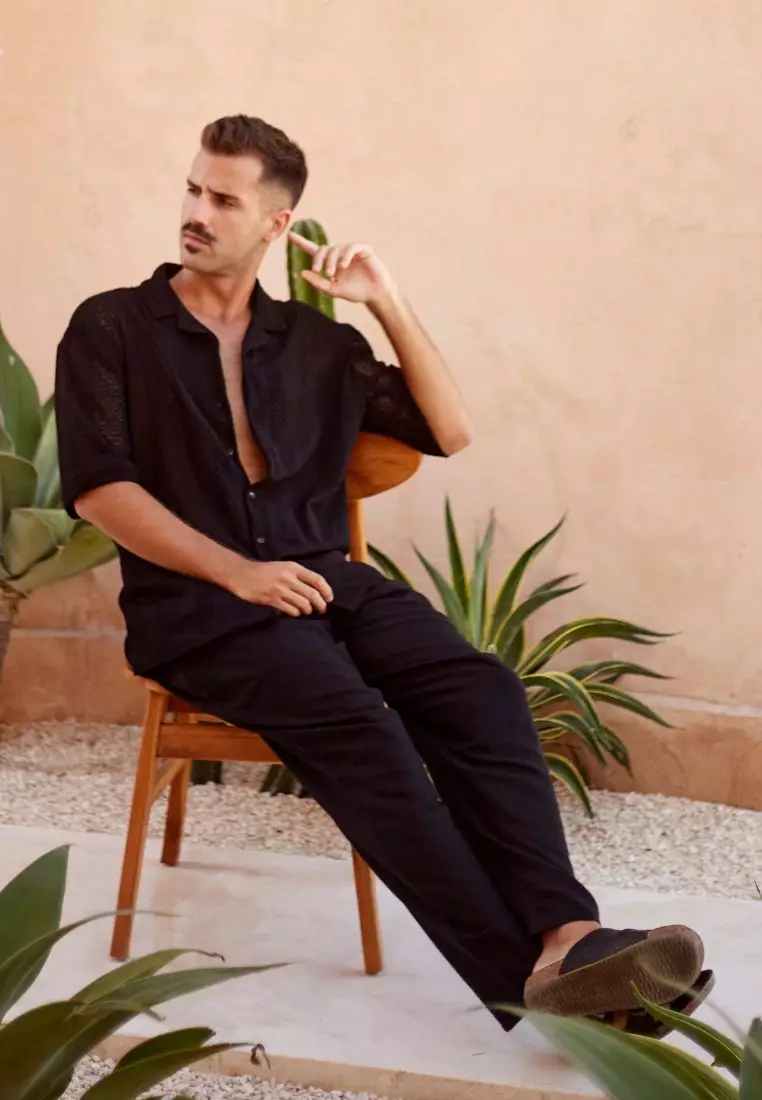Midnight Celana Panjang Linen Pria Hitam | Linen Loose Pants Men Black