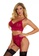 LYCKA red LEB1408-Lady Sexy Lace Lingerie Sleepwear Two Pieces Set-Red 841D8USC726B31GS_4