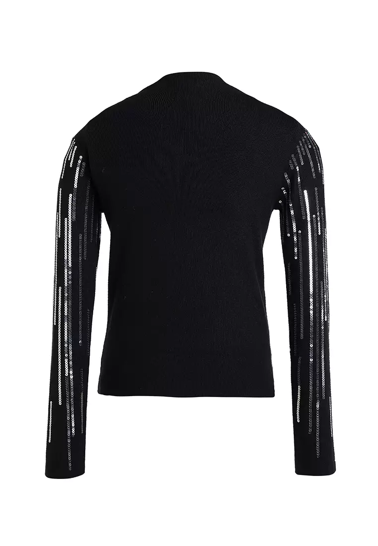 Sequin Detail Full Sleeves Top in Black
