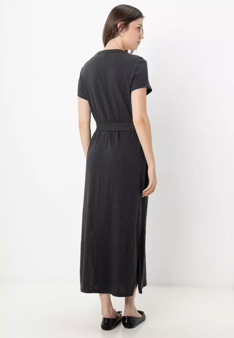 Belted Knit Midi T-Shirt Dress