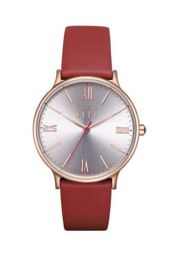 ELLE Elle Jam Tangan Wanita - Red Rosegold - Leather Strap 