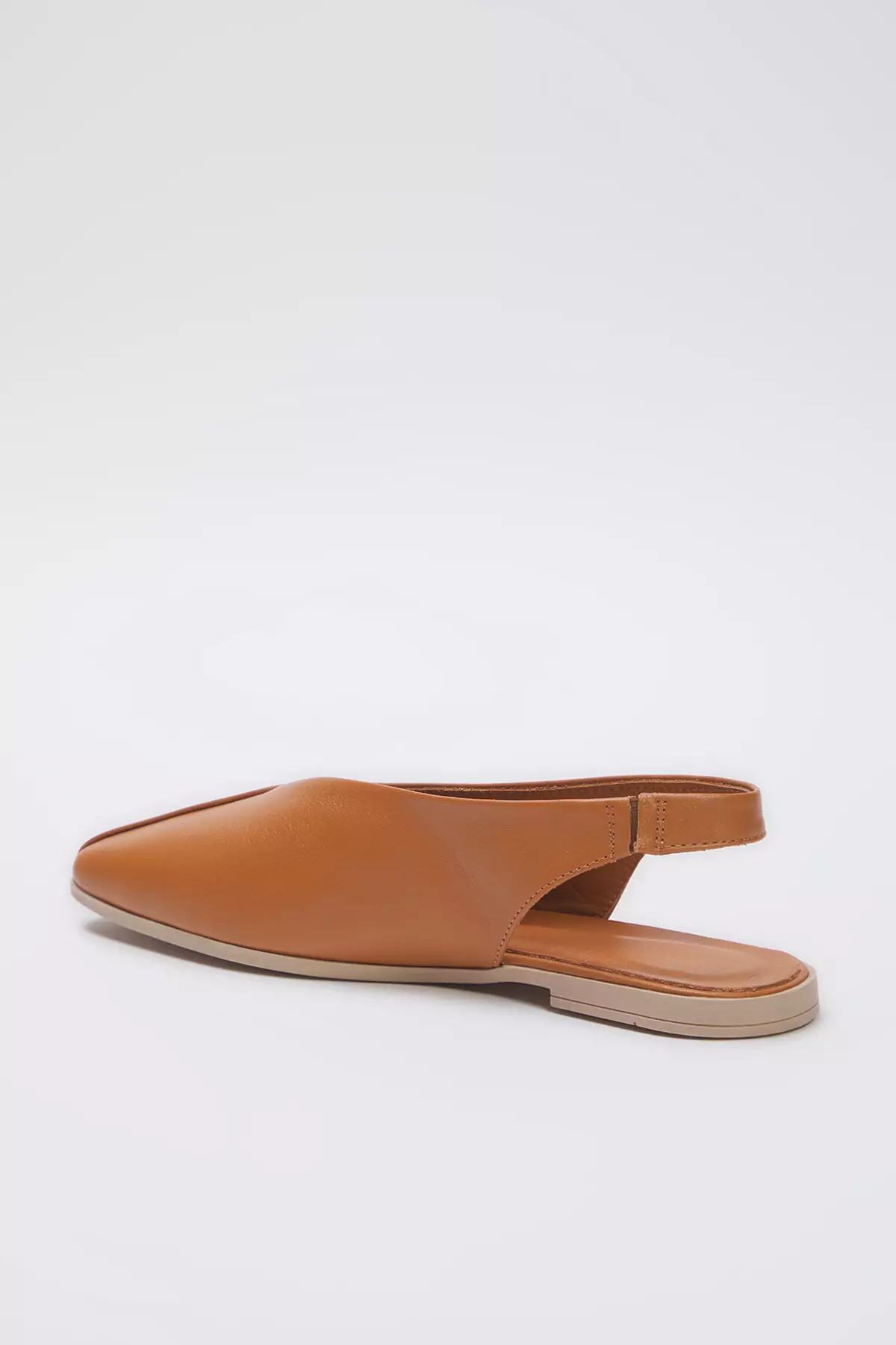 Tan Genuine Leather Open Back Square Toe Women's Flats Takss25Be00018