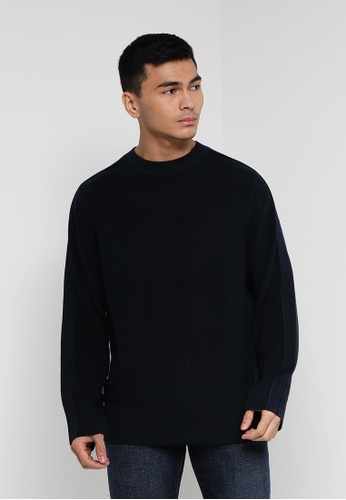 CK CALVIN KLEIN blue Merino Wool Recycled Polyester Crew - Band Details F017CAAEB2CE82GS_1