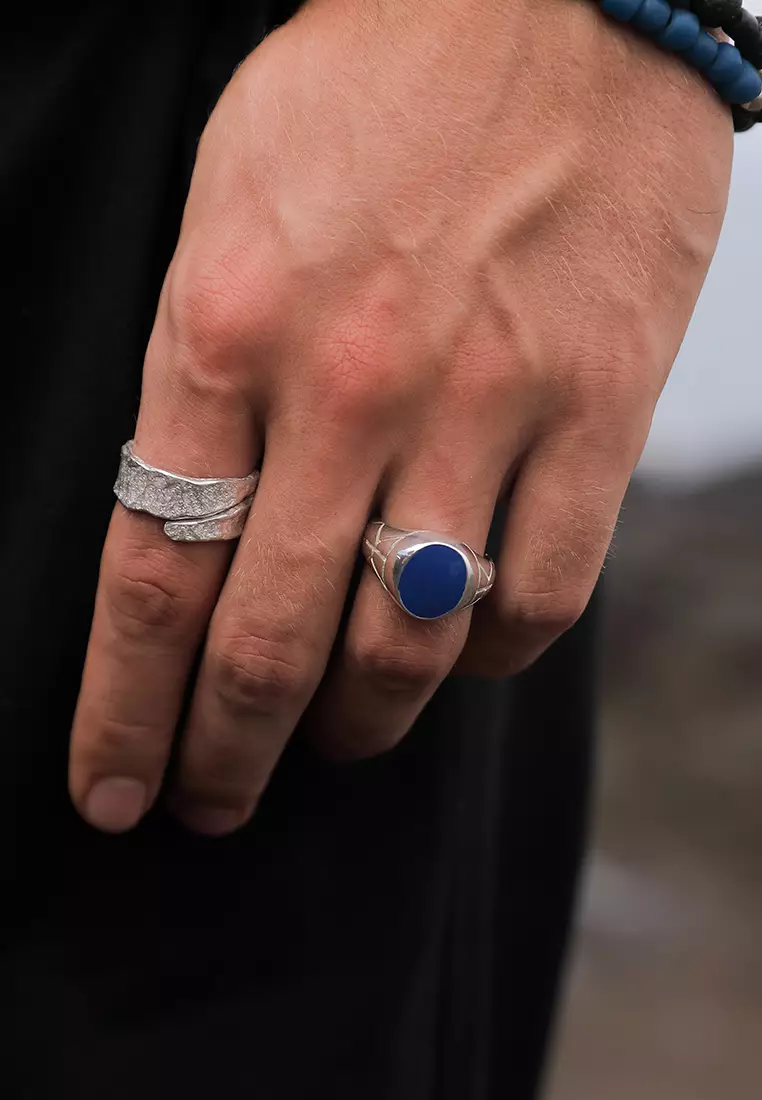 Men's Silver Navy Enamel Dome Signet Ring