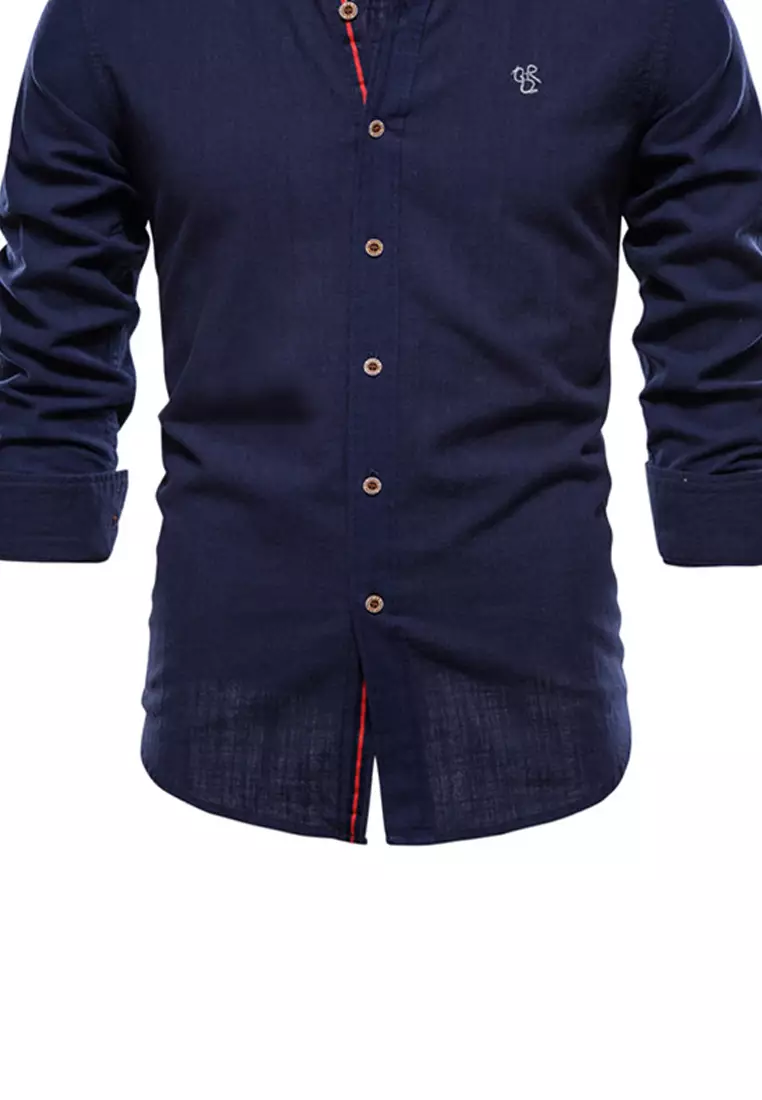 Slim Cotton-Flax Long Sleeve Shirt AX71