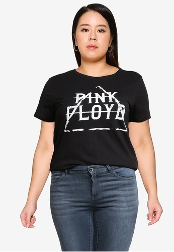 Only CARMAKOMA black Plus Size Pinkfloyd Life Tee A0A60AABF74384GS_1