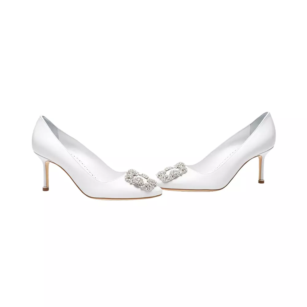 Hangisi 70 Calf Leather Pumps with CLC Crystal Buckle White