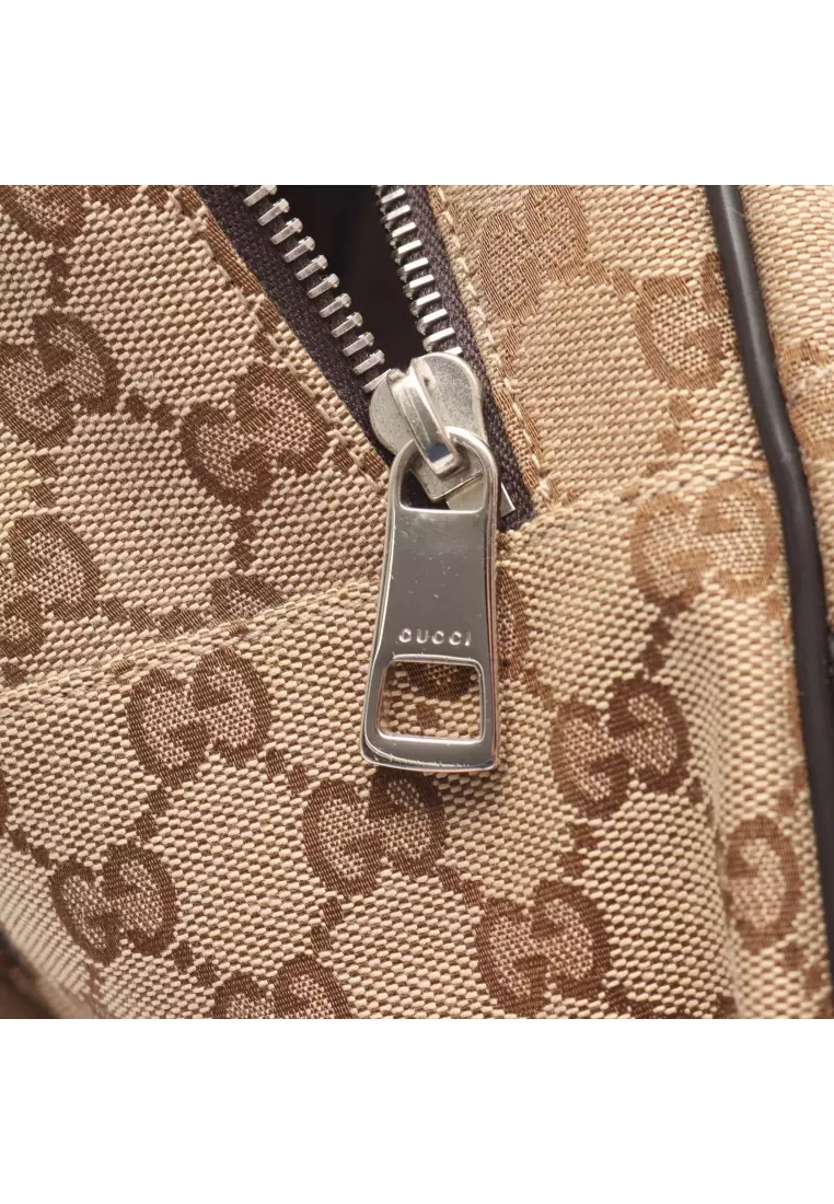 Pre-Loved Gucci GG canvas Backpack rucksack canvas leather beige Dark brown