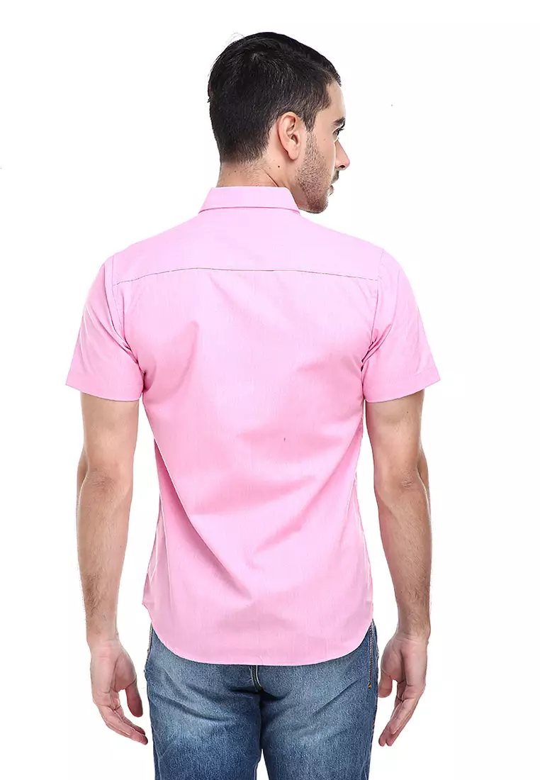 Dwan Casual Shirt Kemeja Polos Pria Lengan Pendek Kasual Formal Material Cotton ORIGINAL - Pink
