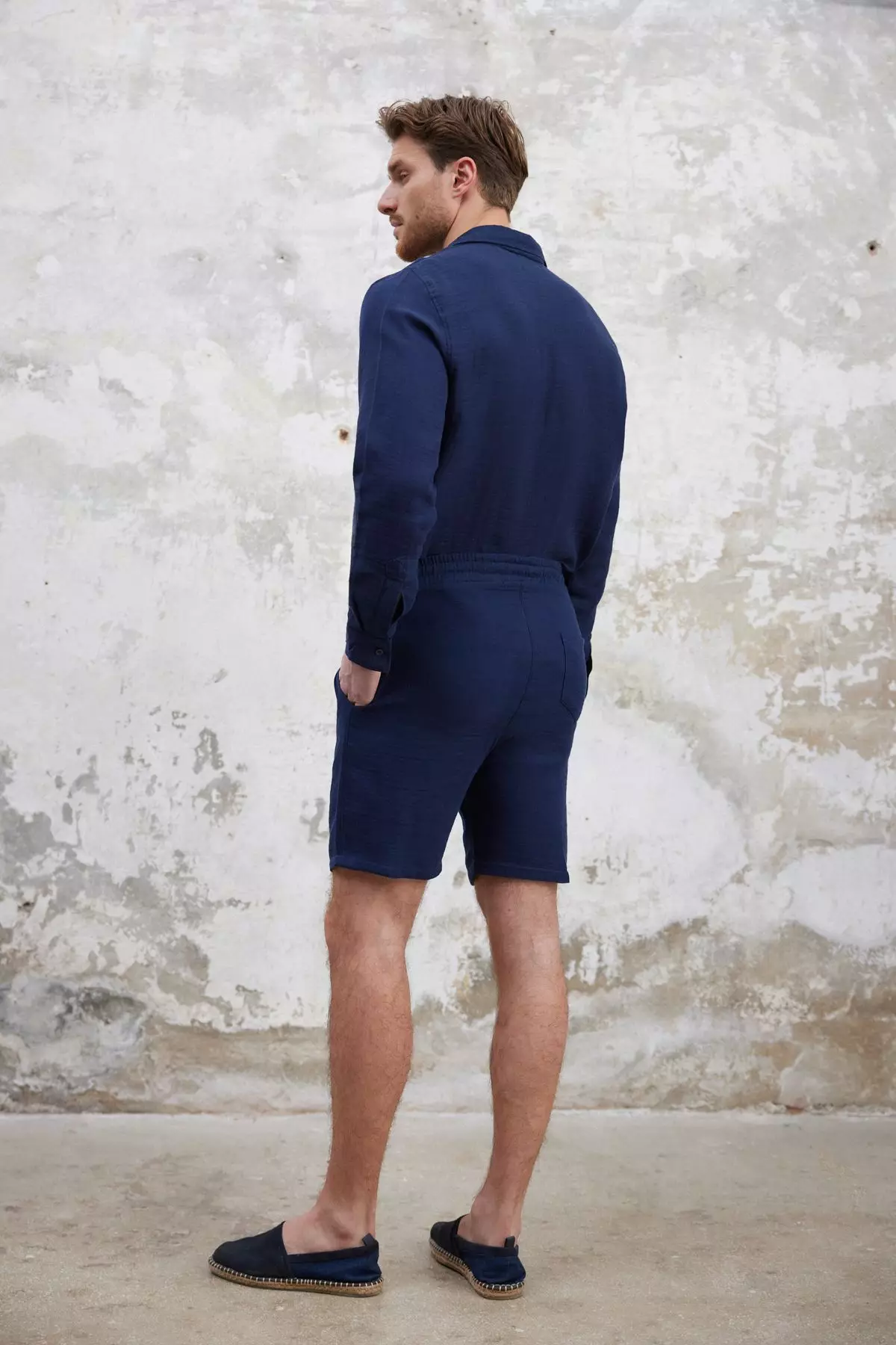 Navy Blue Regular Fit Muslin Fabric Linen Look 100% Cotton Shorts TMNSS25SR00059